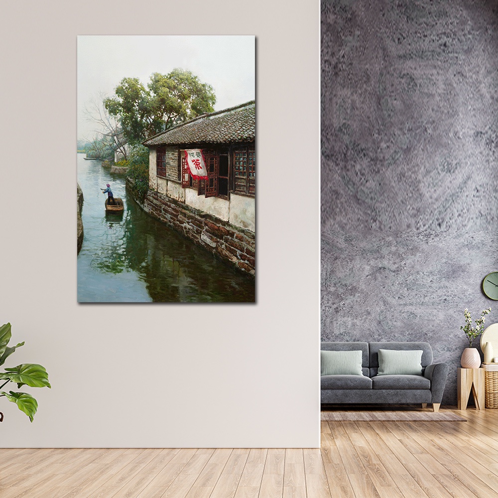 【御畫房】江南水鄉 國家一級畫師手繪油畫60&times;90cm(VF-29), , large