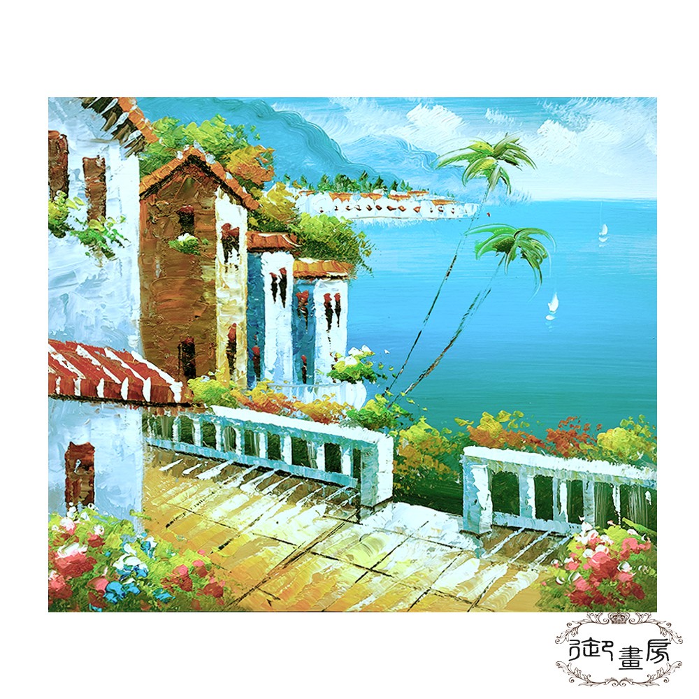 【御畫房】 手繪無框油畫 鄉野海景 50x60cm, , large