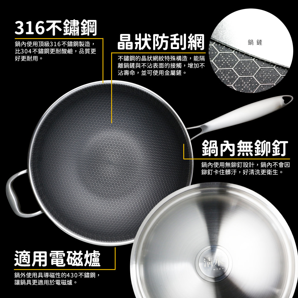 清水核晶不沾炒鍋36CM, , large