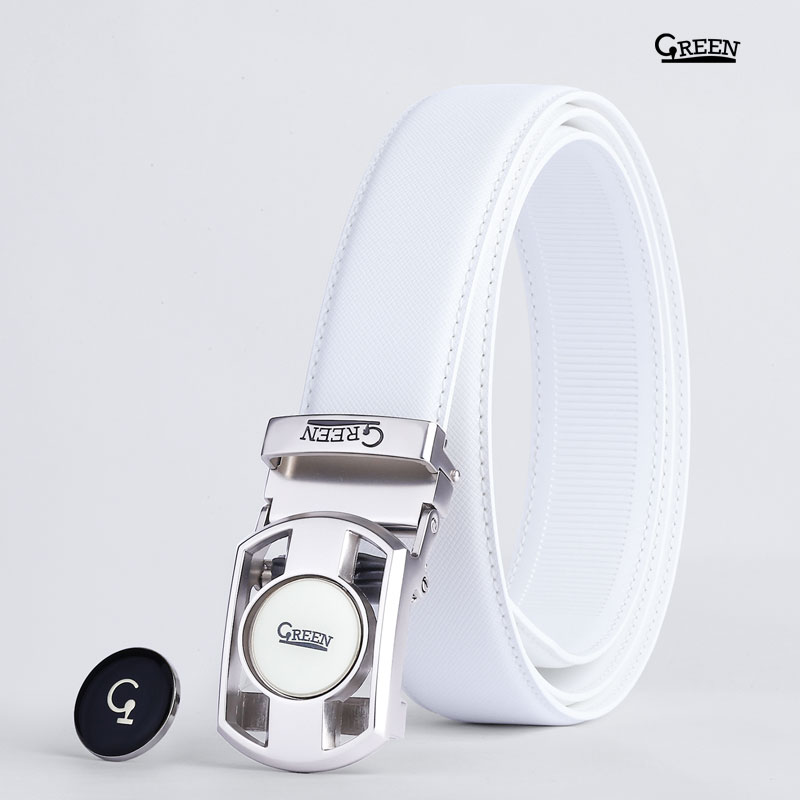 Green Golf Automatic Crosshatch Leather Golf Belt, , large