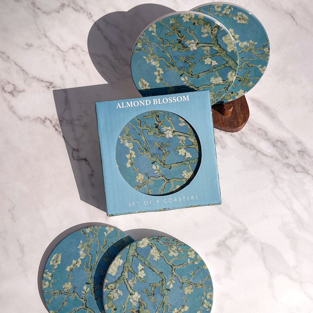 【Lesser&Pavey】梵谷 杯墊組4入/杯墊/杯墊/陶瓷杯墊/珪藻土/防水杯墊/止滑杯墊/隔熱杯墊/名畫杯墊, , large