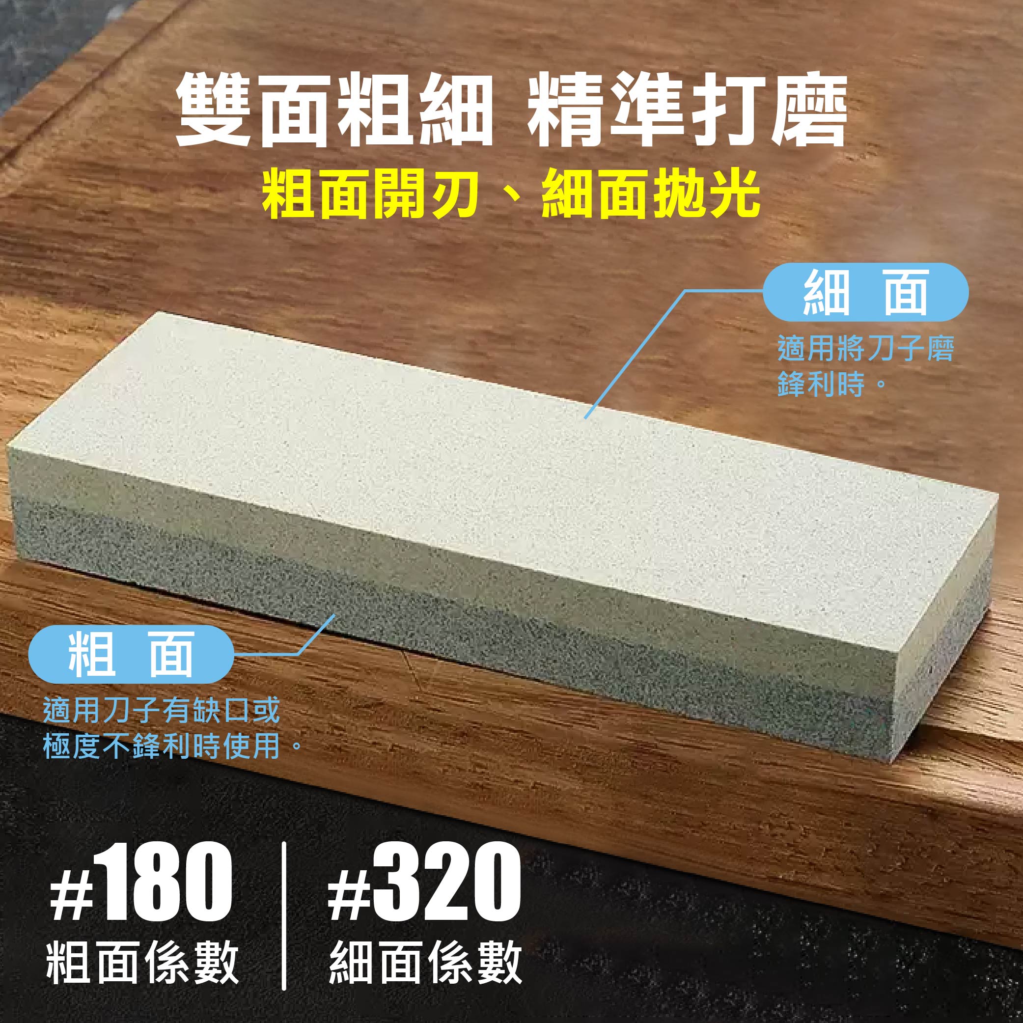 鉅玉經典｜雙面用磨刀石 磨刀器 金剛玉石 砥石 細磨 粗磨 廚房工具 後廚具 AQ-051, , large