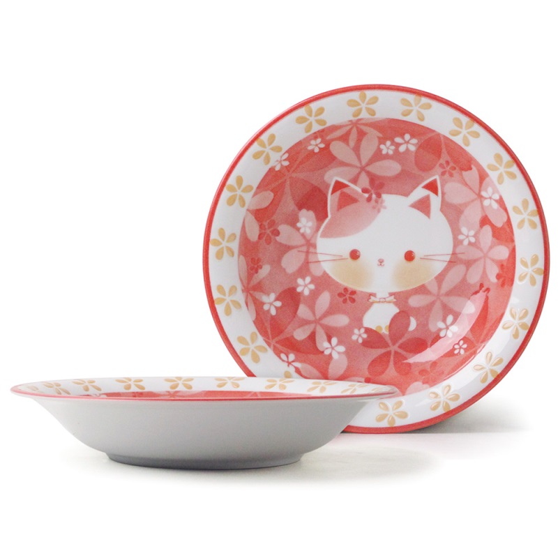 [豐名日本餐具] 8.0"盤 京都貓 紅色 / C08PL0-407, , large