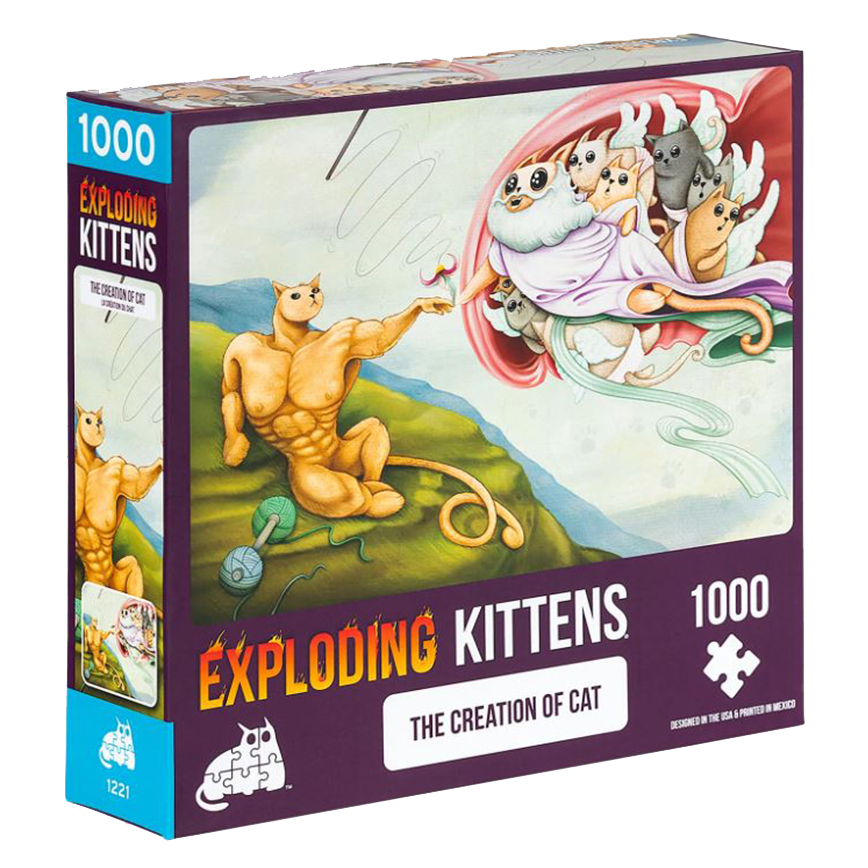 【Asmodee】爆炸貓 1000片拼圖：貓的創世紀 英文版｜Exploding Kittens Puzzle｜米開朗基羅, , large