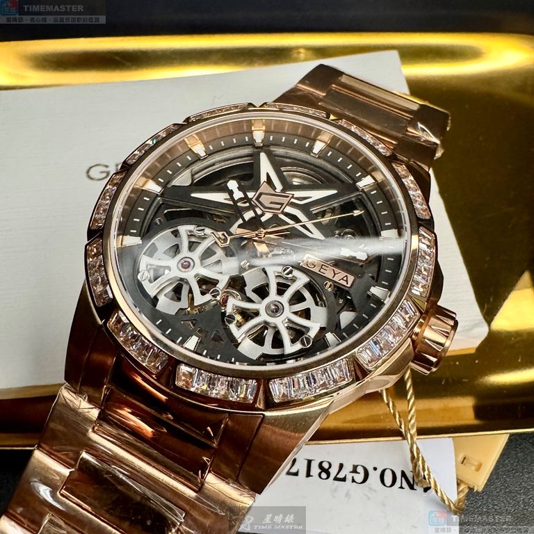 [星晴錶業]GEYA手錶,44mm,G78176GHK雙面機械鏤空錶面金色錶殼金色精鋼錶帶款, , large