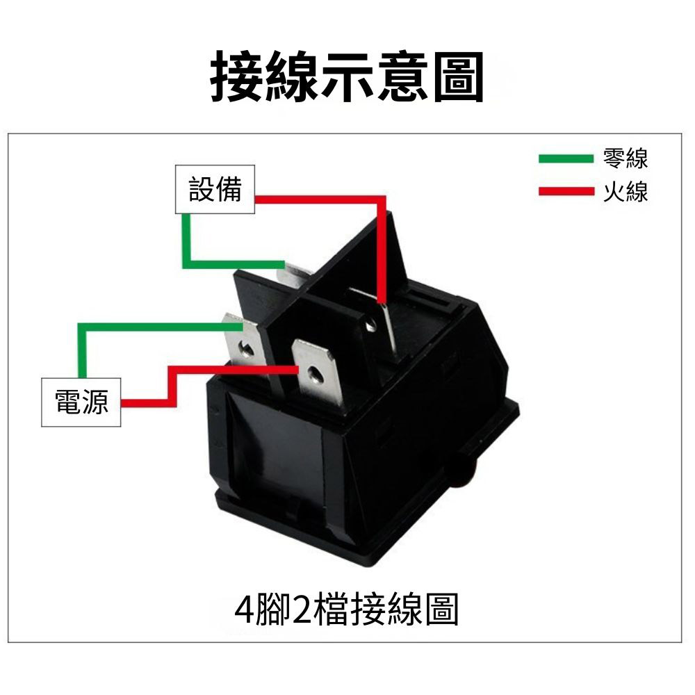 KCD4 rocker-type power switch, four-pin, two-position, 30A - green., , large
