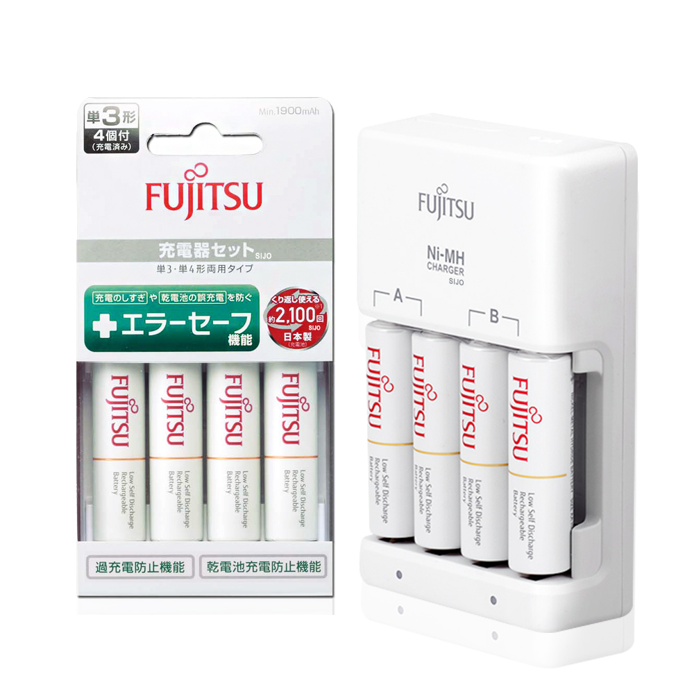 日本富士通 Fujitsu 智能4槽充電電池組(1900mAh 3號4入+充電器+電池盒), , large