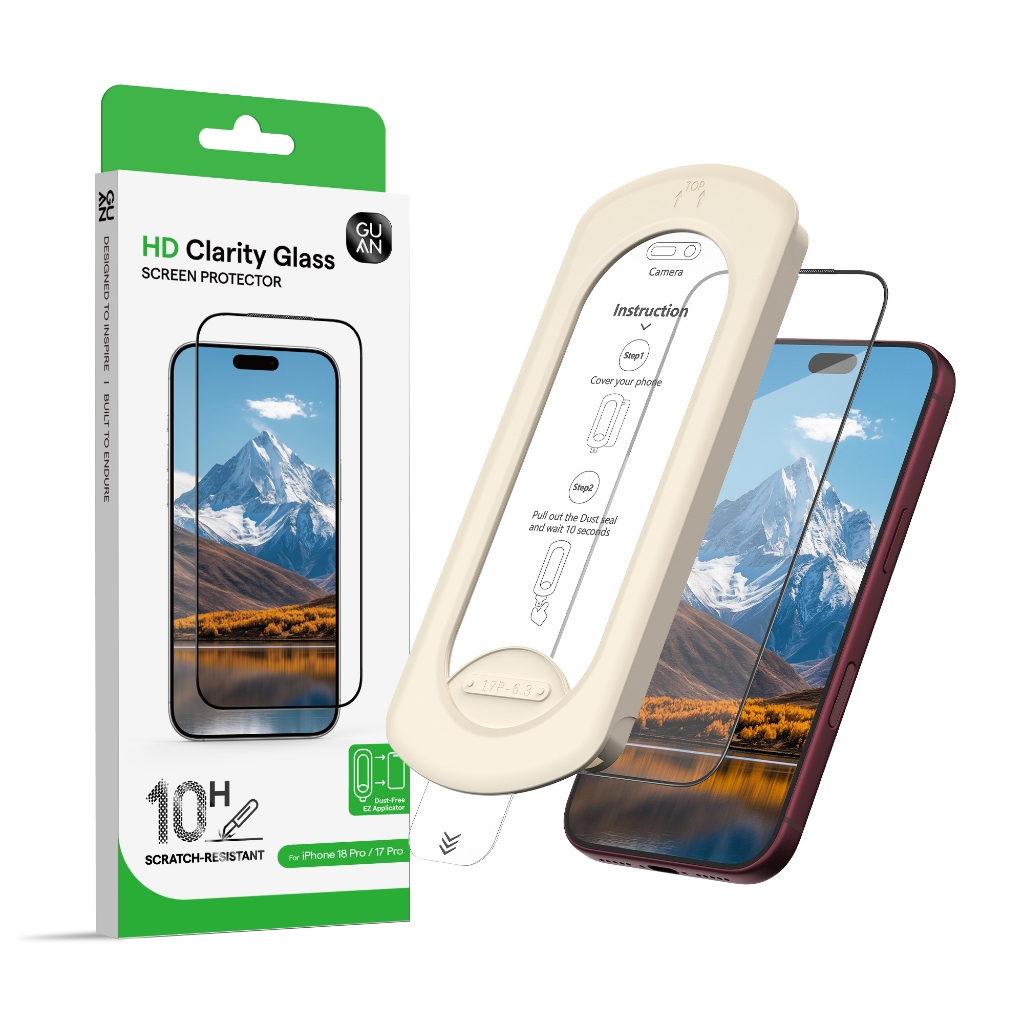 【現貨】GUAN HD 晶透鋼化保護貼 iPhone 16/17/18 系列｜高清透亮 防刮保護 附無塵貼膜器｜飛象國際, , large