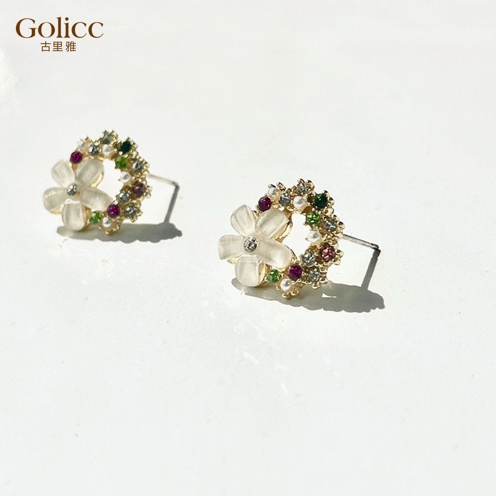 【Gulicc】古莉可 耳環 花朵鑲鑽耳環, , large