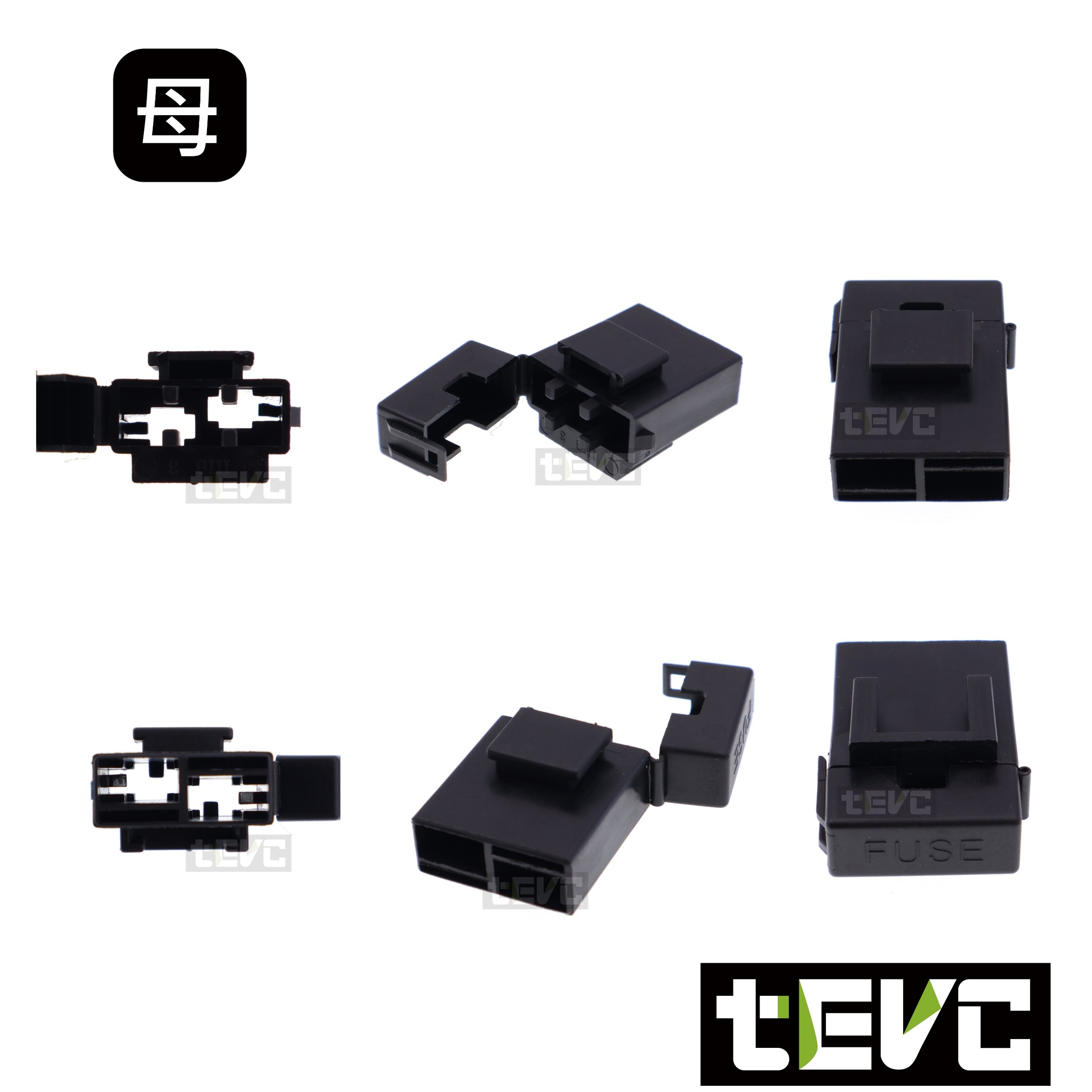 "tevc"M type fuse holder 6.3 C115 2P - black, , large