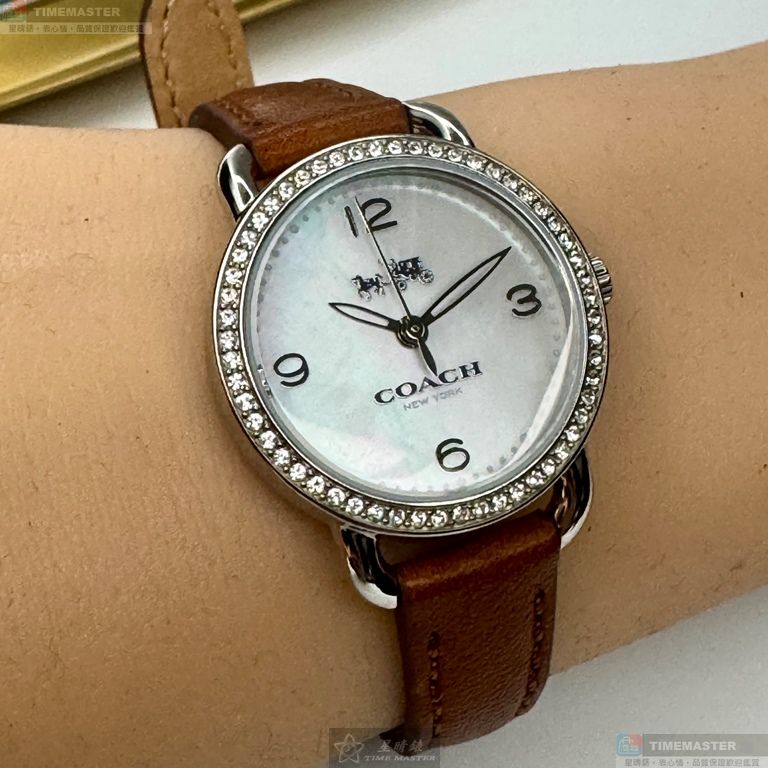 [星晴錶業]COACH手錶,28mm,CH00285貝母錶面銀錶殼咖啡色真皮皮革錶帶款, , large