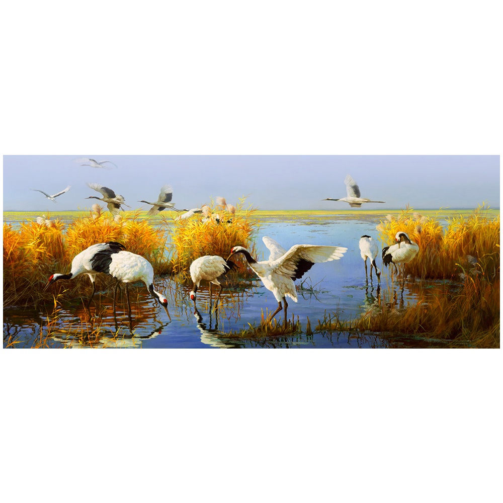 【御畫房】鶴舞 國家一級畫師手繪油畫60&times;120cm(VF-49), , large