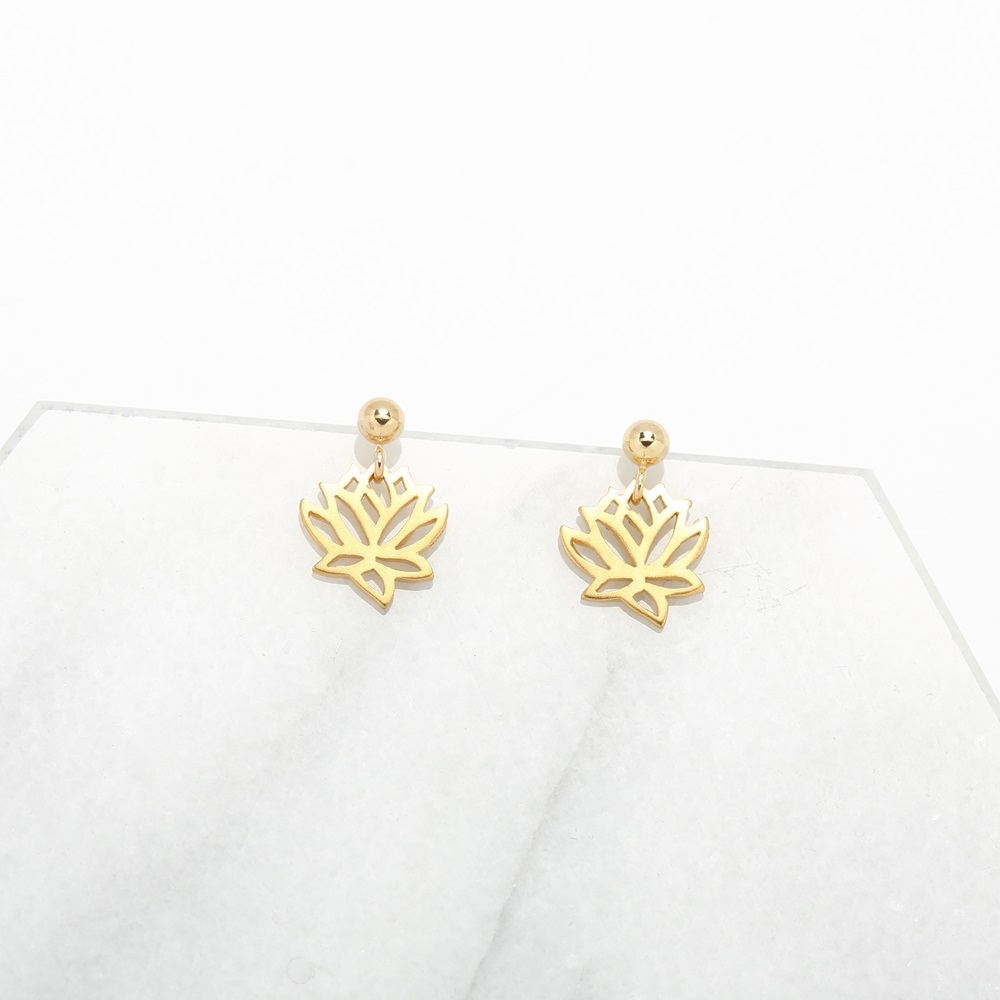 【Angel & Me】Love Lotus s925 sterling silver 24k gold plated earrings gift, , large