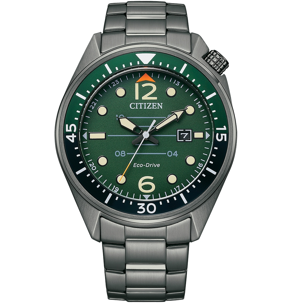 CITIZEN 星辰 光動能潮男時尚大三針手錶-綠 AW1717-81X, , large