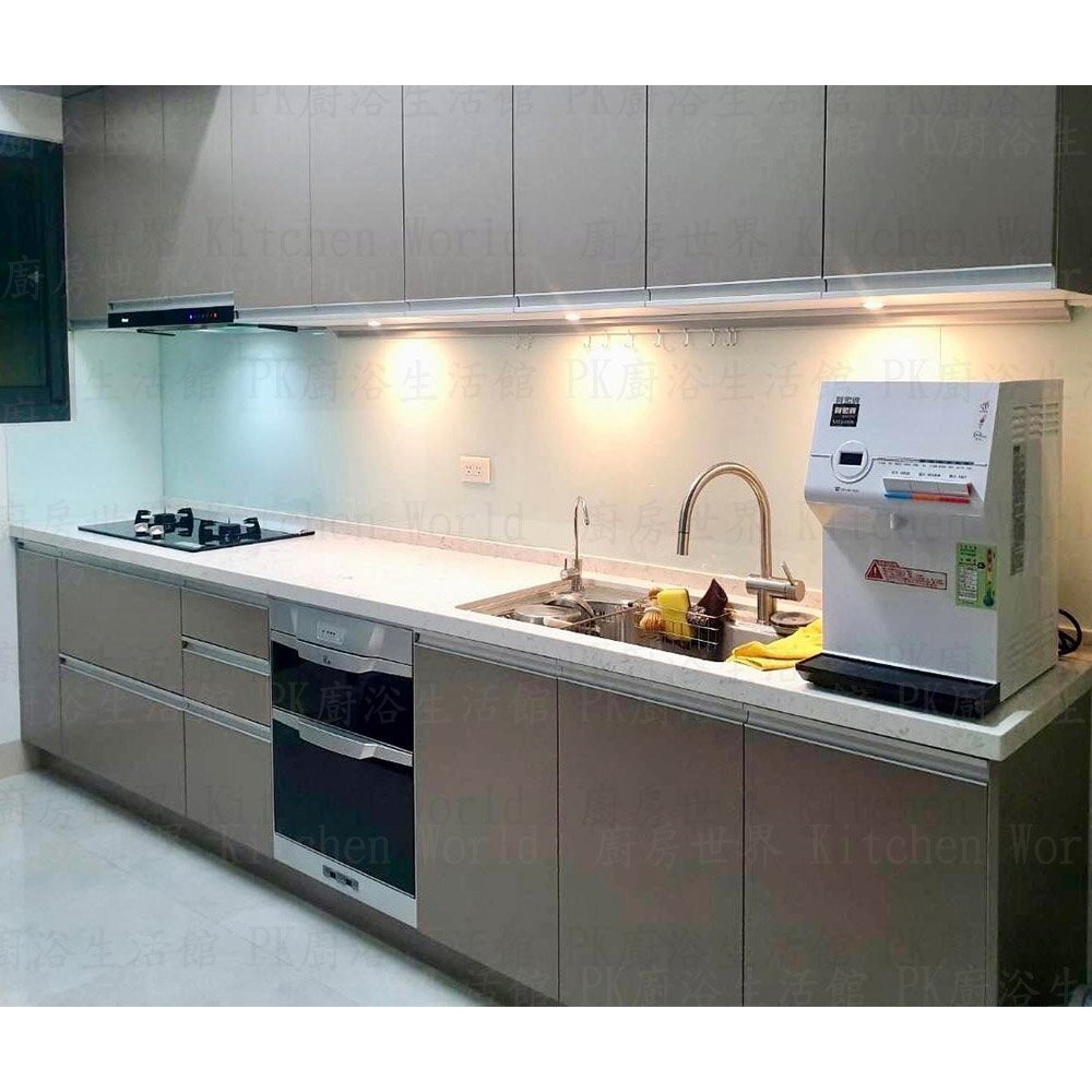 【KW廚房世界】系統廚具 廚房設計 客製化 廚櫃 工廠直營一字型流理台 石英石檯面 白鐵桶身 美耐門板 林內檯面爐, , large