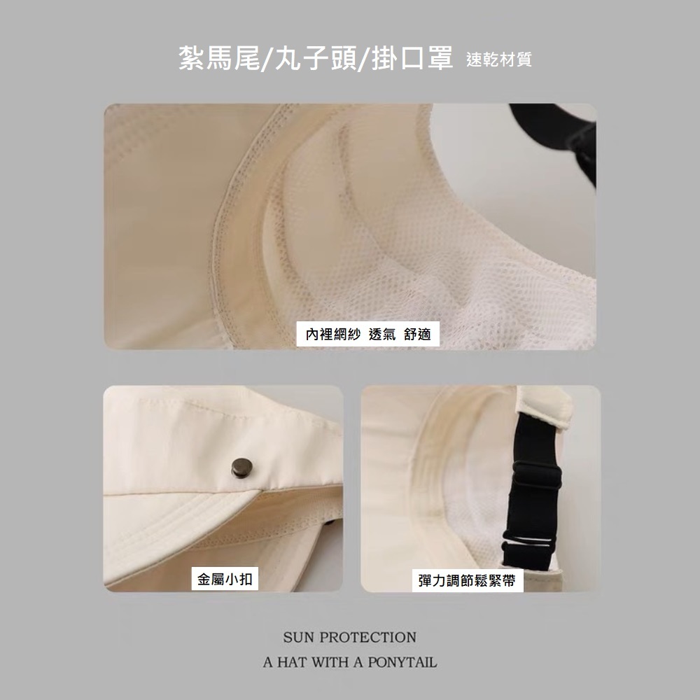 【A&R】防水速乾可折內網款半空頂遮陽帽 時尚黑, , large