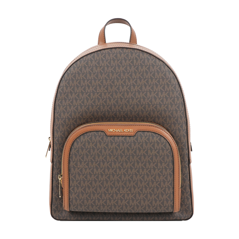 Michael Kors Jaycee 金字塗層帆布拉鍊口袋大款後背包(棕色), , large