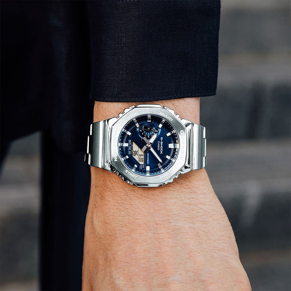 CASIO 卡西歐 G-SHOCK 金屬光系列八角雙顯電子錶手錶 GM-2110D-2B, , large