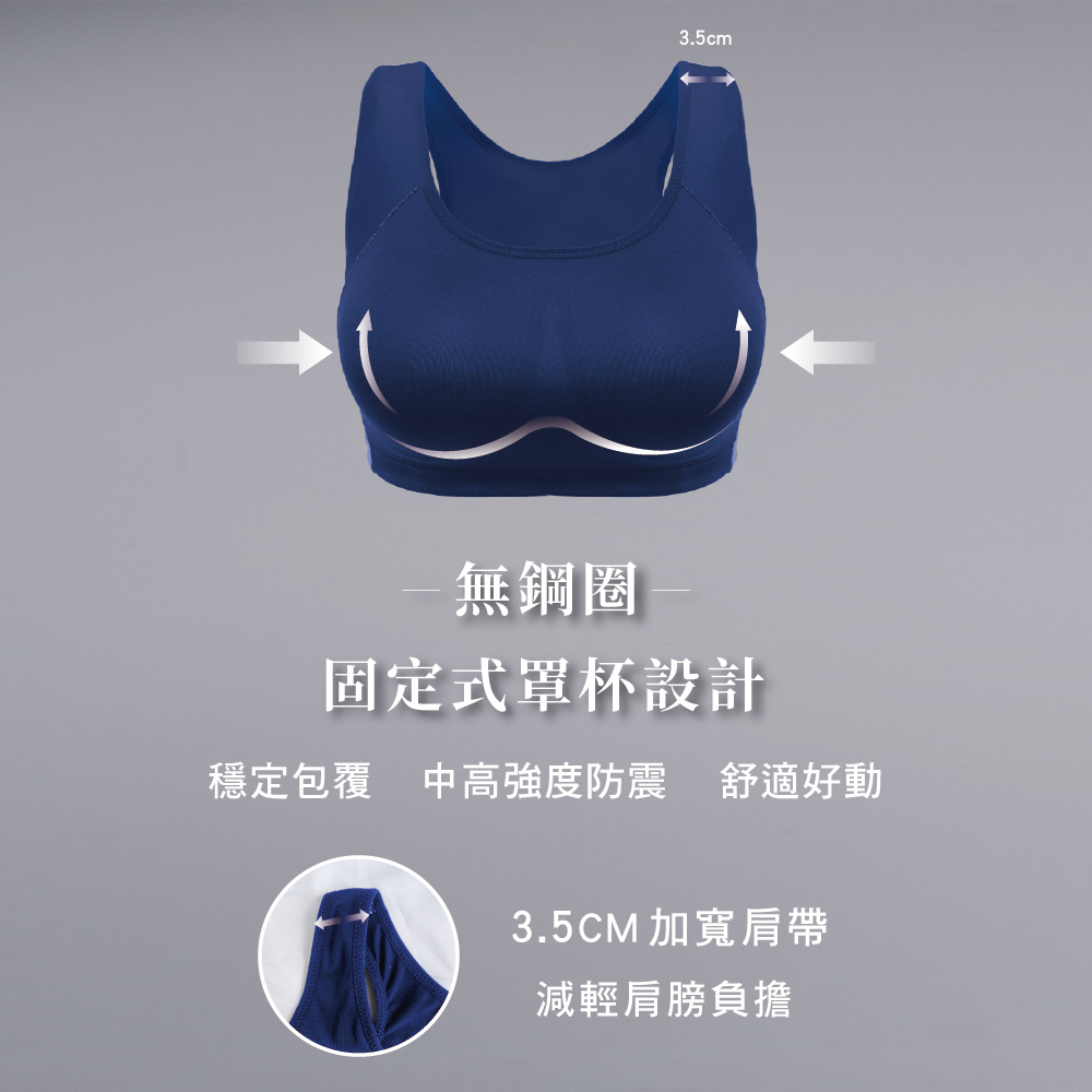 【可蘭霓Clany】台灣製顯瘦涼感防震加大尺碼無鋼圈M-XL運動內衣 海軍藍 6965-53, , large