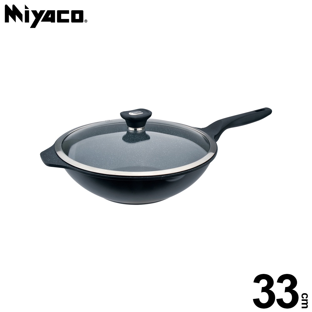 Miyaco 米雅可 礦岩鑄造不沾炒鍋深型炒鍋IH無蓋附蓋 33cm附蓋-Leidea樂德兒, , large