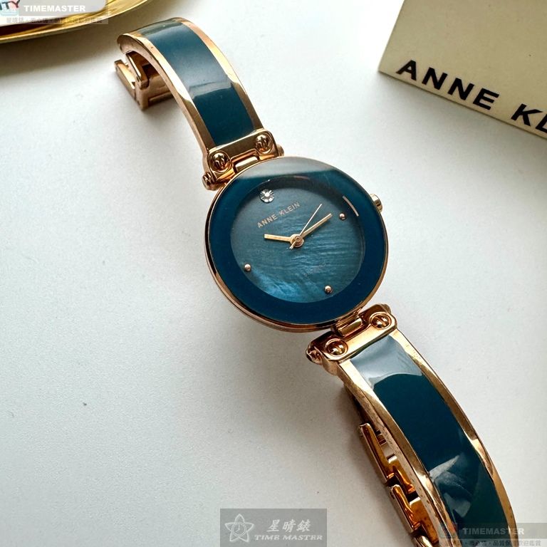 [星晴錶業]ANNE KLEIN手錶,28mm,AN00597藍綠色錶面玫瑰金錶殼玫瑰金色合金錶帶款, , large
