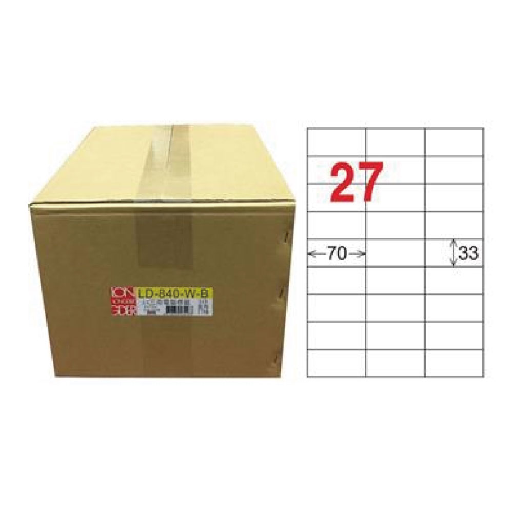 【龍德】LONGDER 三用電腦標籤 A4 27格 33*70mm白色1000張/箱 LD-840-W-B(適用雷射、噴墨、影印), , large