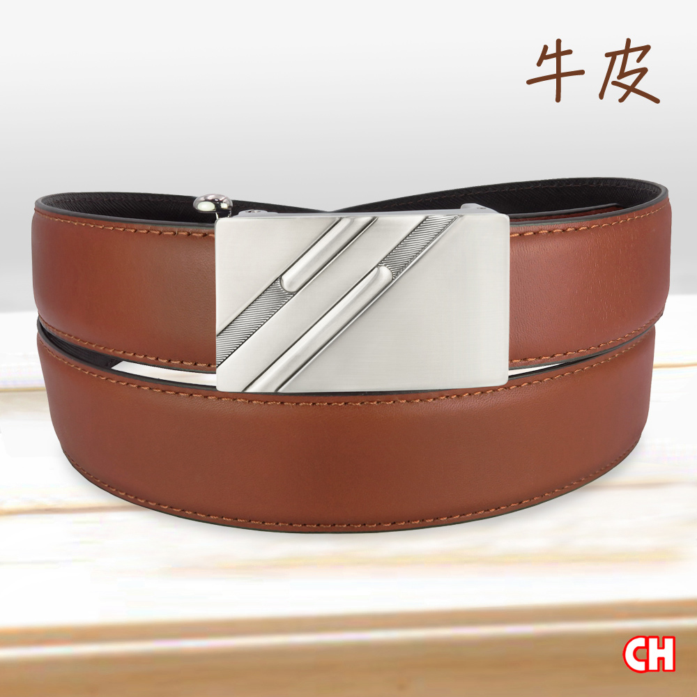 【CH-BELT 銓丞皮帶】真牛皮-男自動扣皮帶 商務休閒 男皮帶腰帶(橘咖), , large