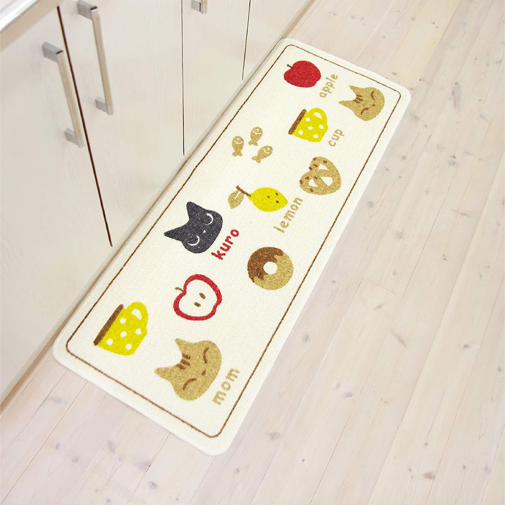 [Japan Oka] Made in Japan Recycled Printed Kitchen Mat 45&times;120cm (Cat Notebook Style / Machine Washable / 4mm Thick), , large