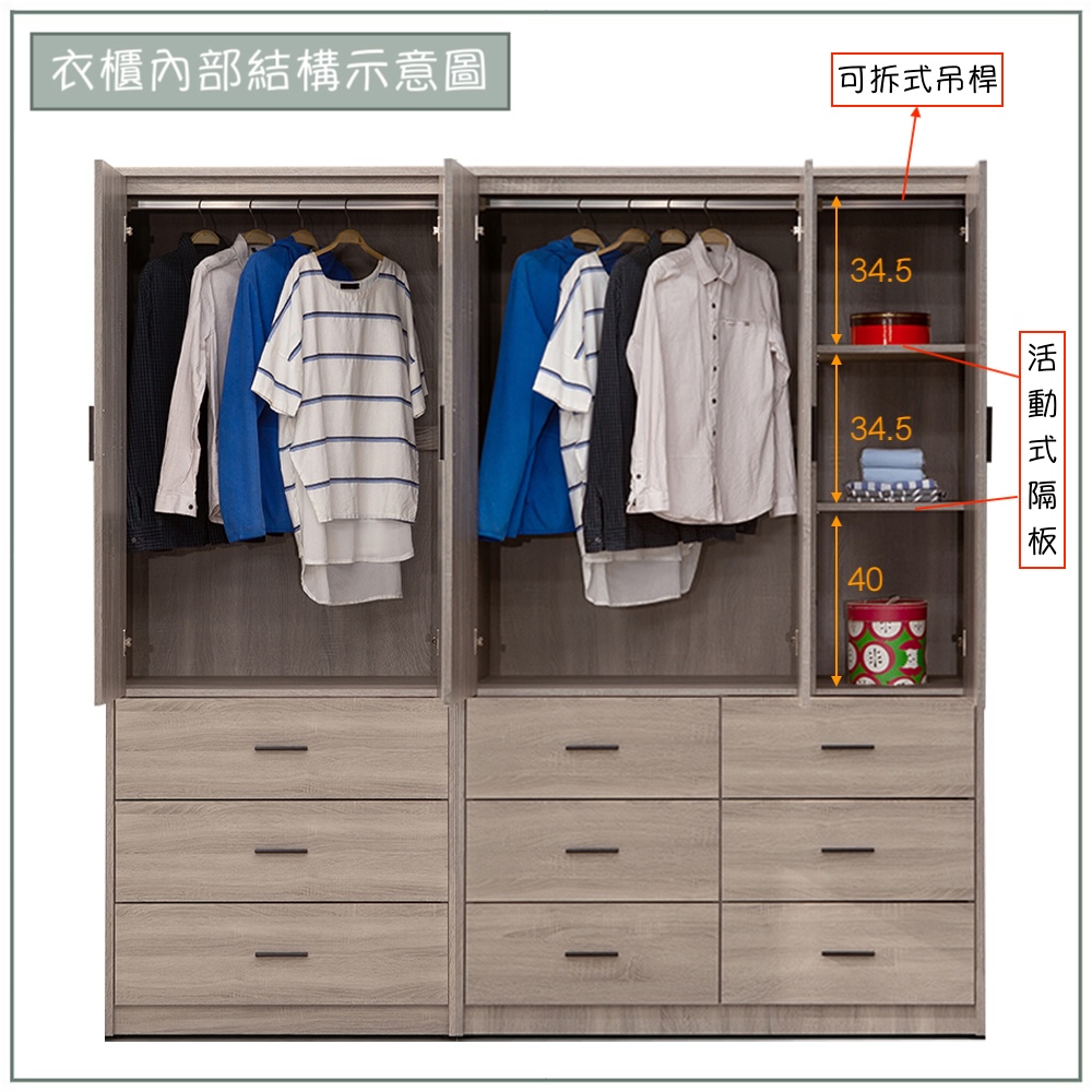 【唯熙傢俱】金柏莉灰橡色6.7尺衣櫃, , large