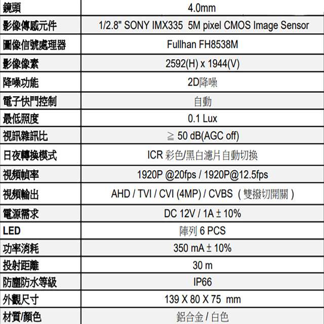 昌運監視器 東訊 500萬 四合一槍型紅外線攝影機 AHD/TVI/CVI/CVBS 紅外線30M, , large