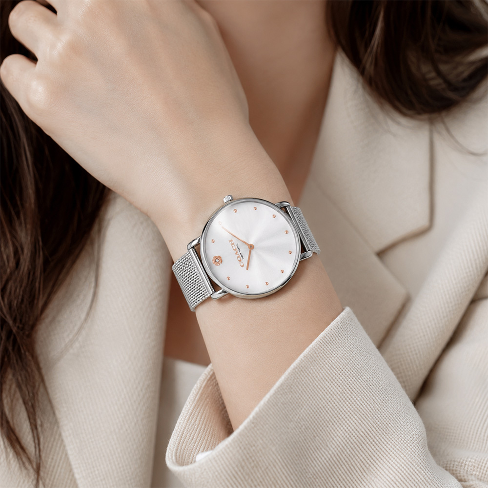 COACH Elliot 經典山茶花米蘭帶女錶-銀/36mm 送禮 禮物 推薦(CO14504207), , large