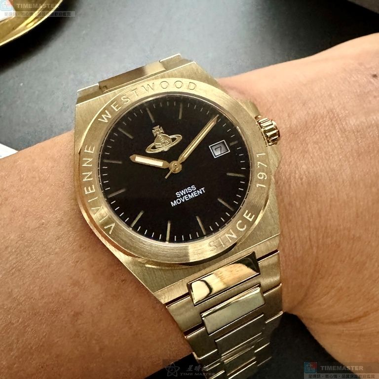 [星晴錶業]Vivienne Westwood手錶,38mm,VW30314黑色錶面金色錶殼金色精鋼錶帶款, , large