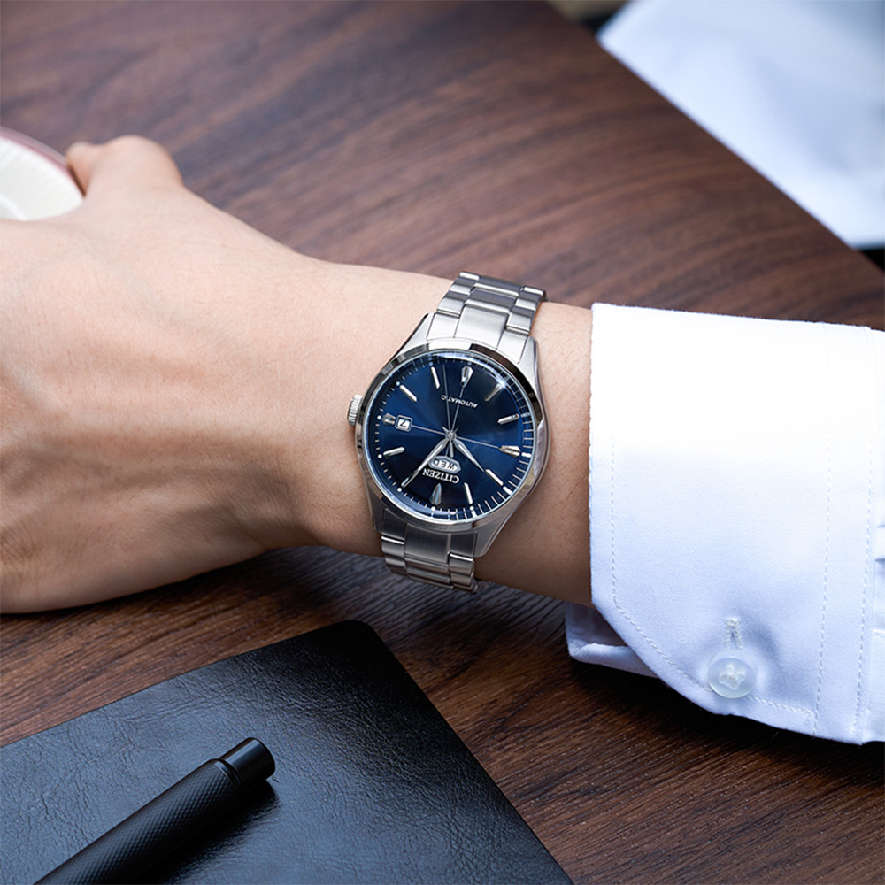 CITIZEN 星辰 C7 經典復刻日曆機械錶-銀x藍 NH8391-51L, , large