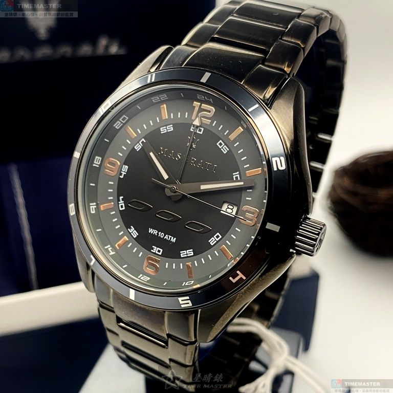 [星晴錶業]MASERATI手錶,46mm,R8853124001黑色錶面黑錶殼深黑色精鋼錶帶款, , large