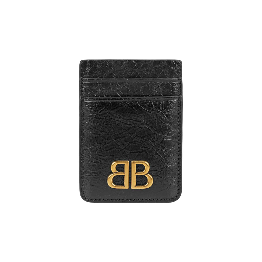 BALENCIAGA Monaco BB 金釦磁釦2卡卡片夾/名片夾(黑色), , large