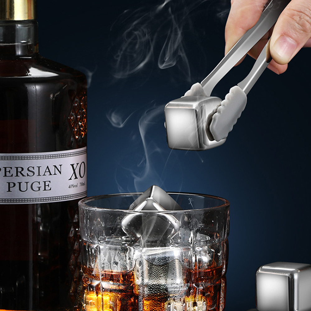 Premium 316 Stainless Steel Ice Cubes&mdash;eco-friendly and energy-saving. Set of 4 with storage case; keeps drinks cool and refreshing. Safe, hygienic, and suitable for any beverage., , large