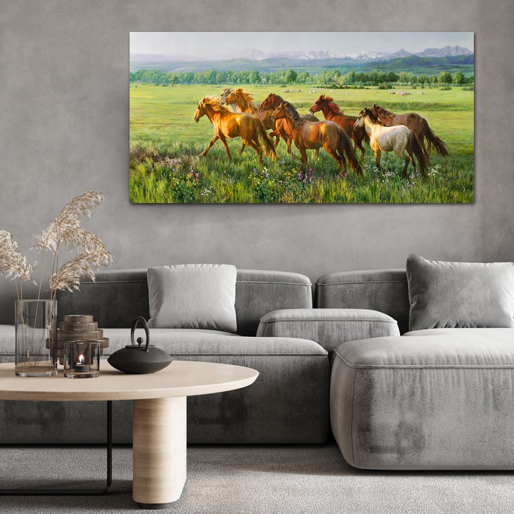 【御畫房】八駿雄風 國家一級畫師手繪油畫60&times;120cm(VF-132), , large