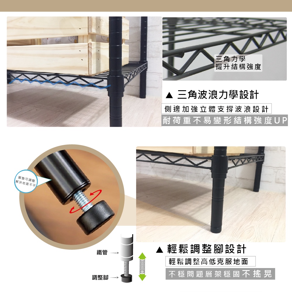 【KIWISH】46x40系列層架 三層 四層架 鐵力士架 居家收納架 (質感黑) 鐵架 層架 置物架 電器架 波浪架 收納架, , large