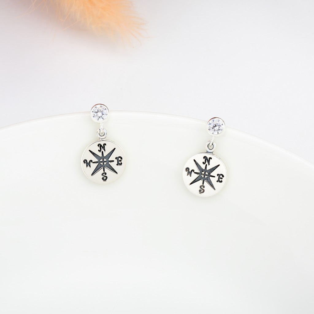 【Angel & Me】Lucky compass s925 sterling silver earrings birthday gift, , large