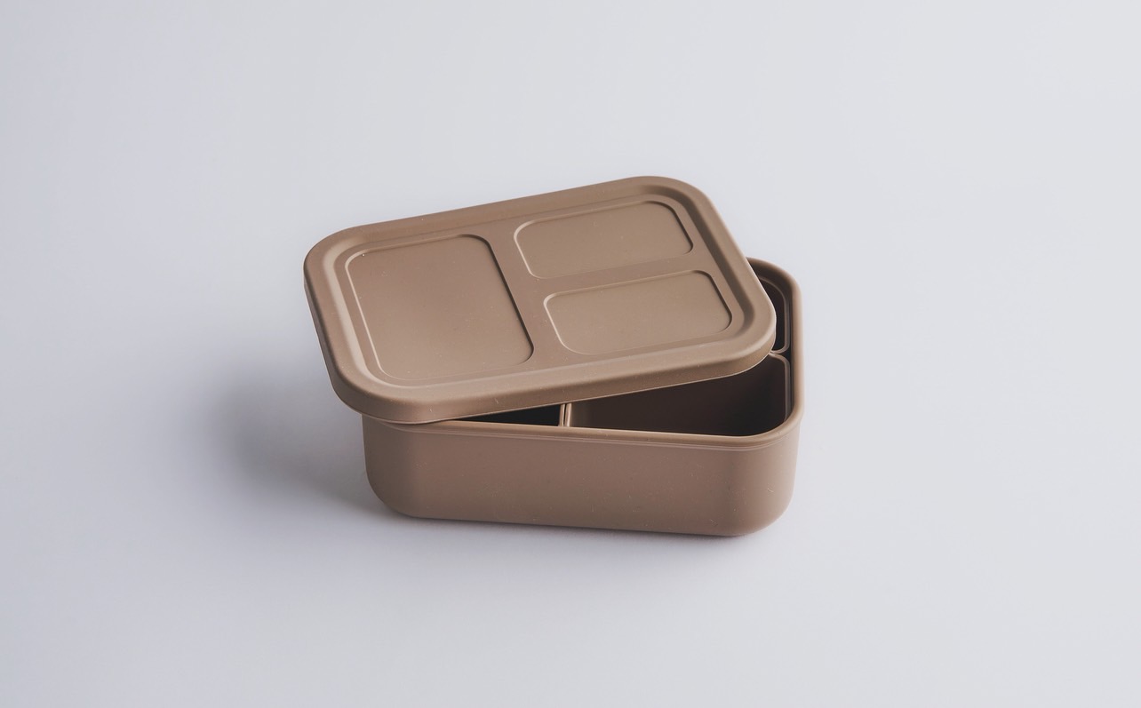 JC ECO BELIEVER 800ml Bento Box with 3 Removerable Compartments, Leak-Proof Silicone Container,Microwave, Dishwasher, Brown, , large