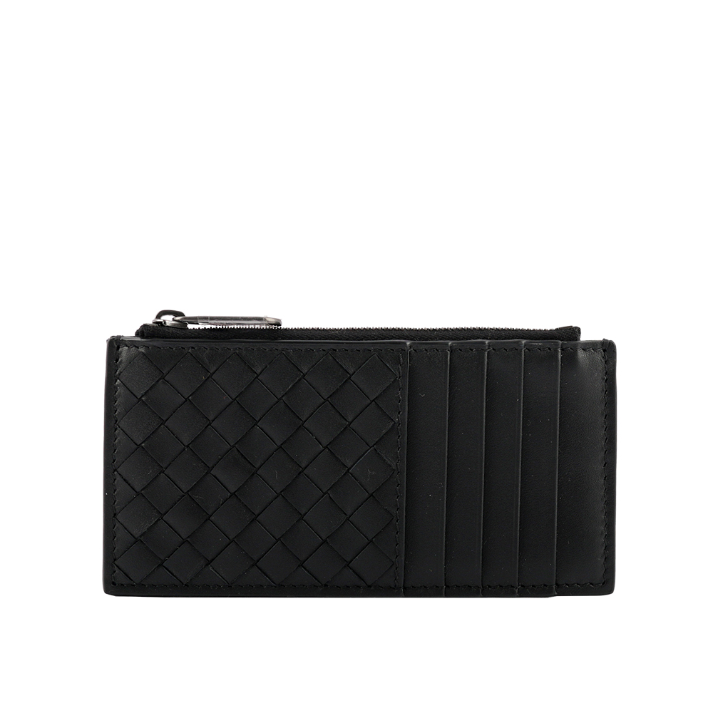 BOTTEGA VENETA 小牛皮編織二折卡片夾(薄款)/黑色, , large