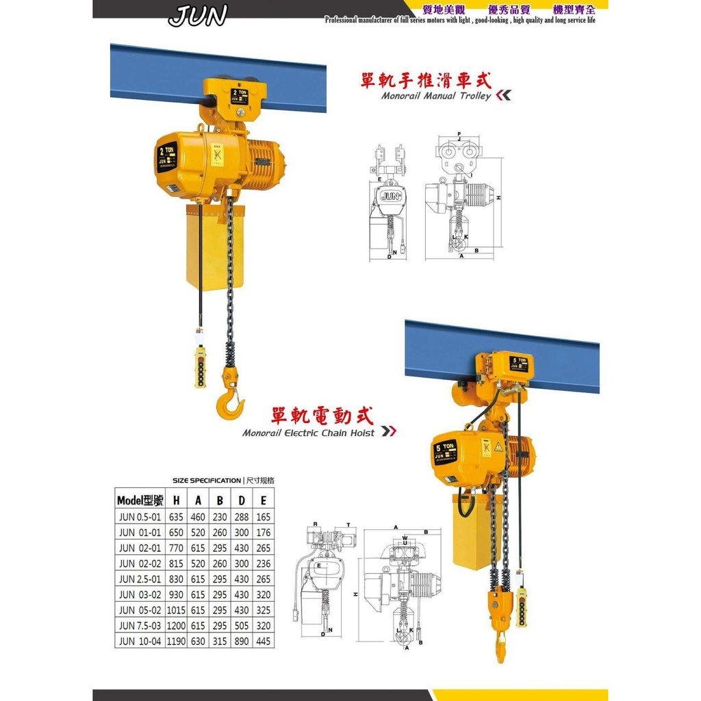 WIN 五金 JUN 1T*3M 單鍊式 三相電動吊車 電動絞盤 電動提升機 手拉吊車 手搖吊車 吊重 廠房設備, , large