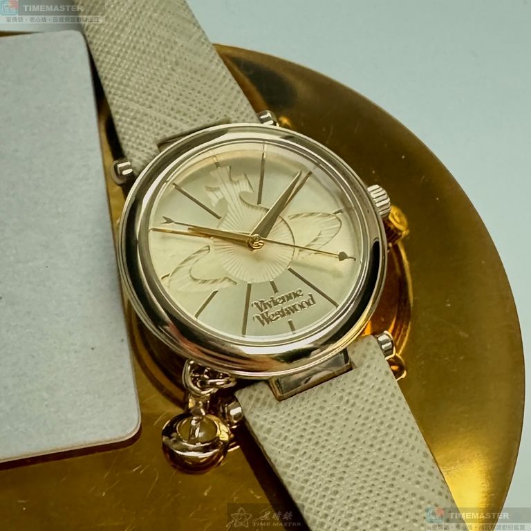 [星晴錶業]Vivienne Westwood手錶,32mm,VW30326金色錶面金色錶殼米黃色真皮皮革錶帶款, , large