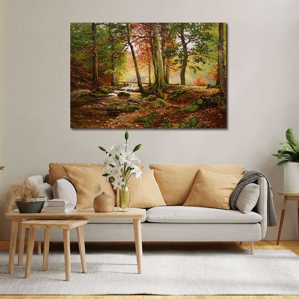 【御畫房】林中溪流 國家一級畫師手繪油畫60&times;90cm(VF-195), , large