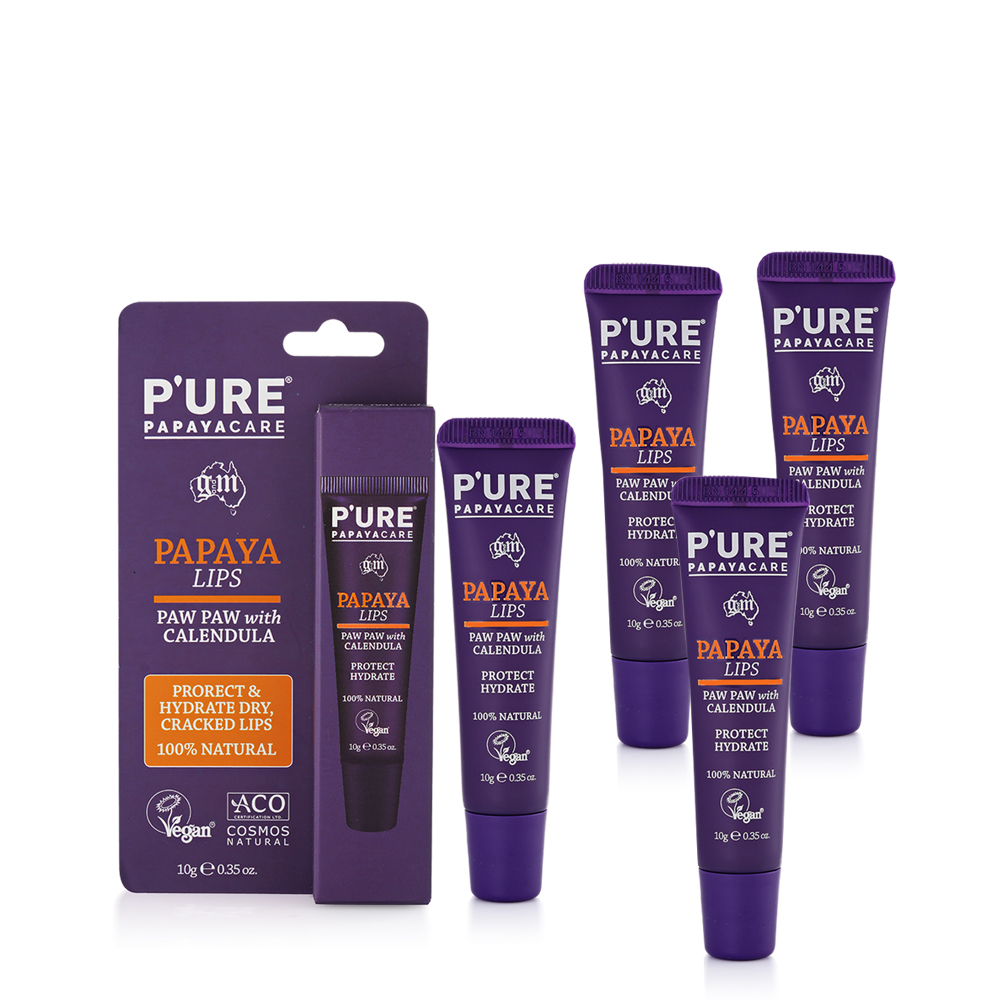 【澳洲Pure Papayacare】木瓜護唇膏含金盞花(4入組 10g/條) 即期品-2027年4月到期, , large