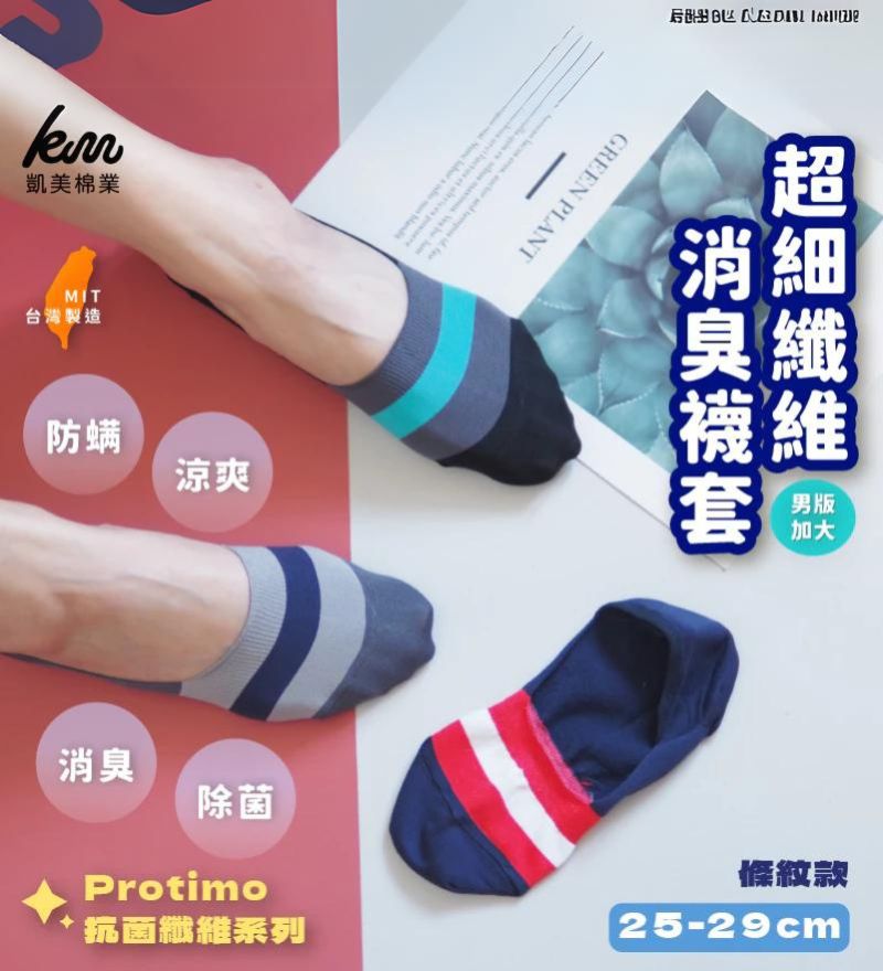 [凱美棉業] 《5.27-6.30限定價》12雙組 隨機出色 MIT台灣製 Protimo 抗菌纖維系列襪 超細纖維消臭男襪套 條紋款, , large