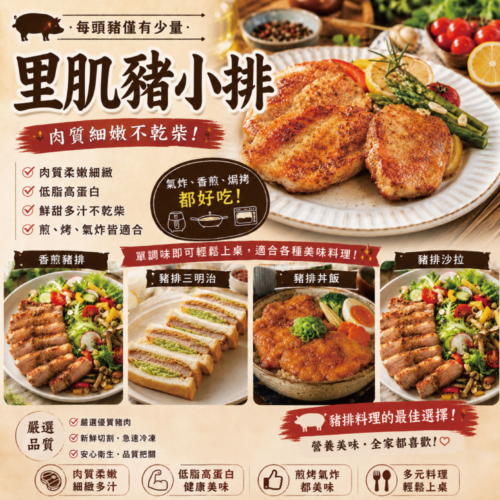約克街肉鋪 台灣國產無骨小里肌豬排16片(80g&plusmn;10%/片), , large
