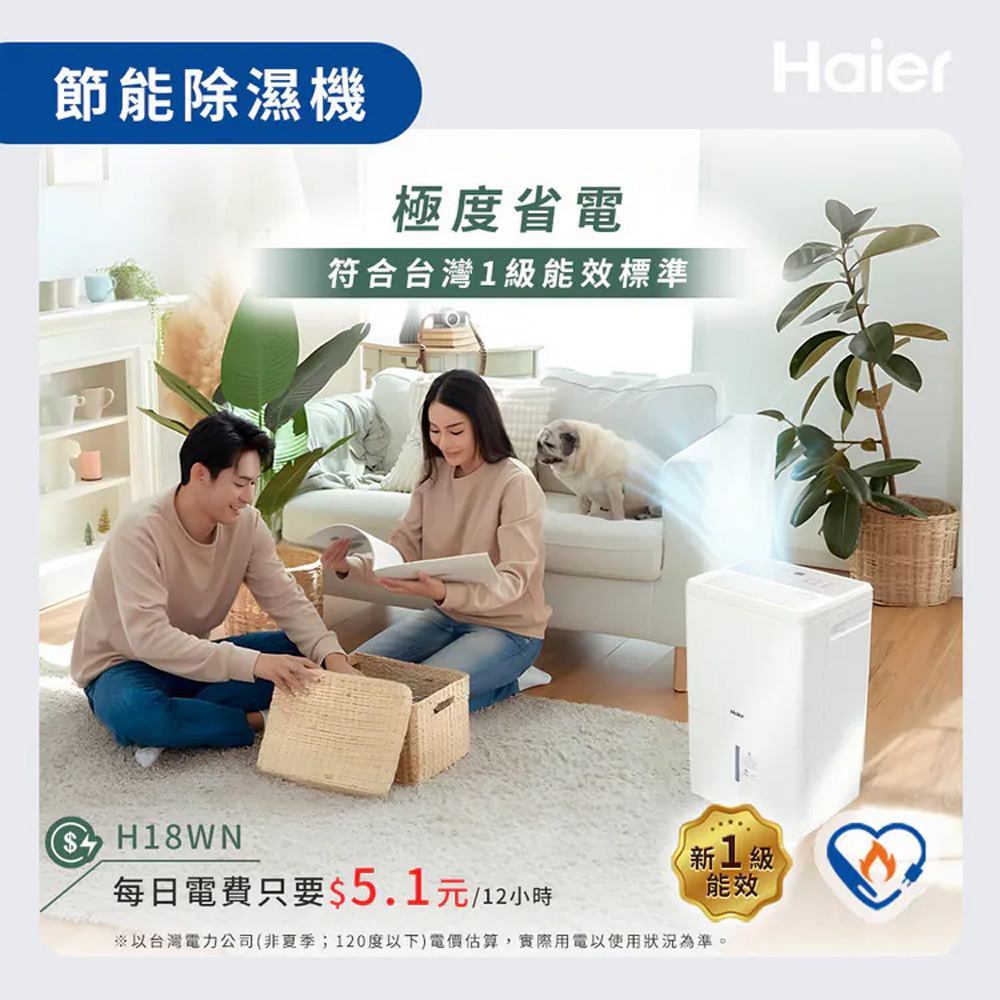 Haier 海爾 18L 一級能效 負離子清淨除濕機 H18WN, , large