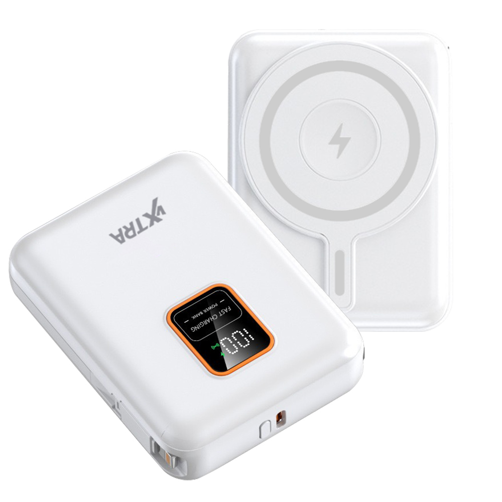 VXTRA 10000mAh電量顯示+自帶雙線 MagSafe磁吸無線快充 三用快充行動電源, , large