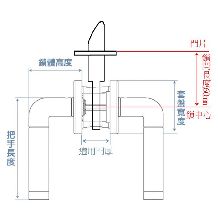 水平鎖 加安牌 古紅銅 LA2X703 通道鎖 圓套盤 無鑰匙 門厚30~42mm 鎖閂長度60mm, , large